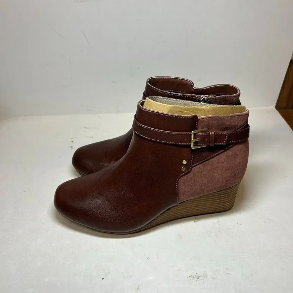 Dr Scholls Womens 9 M Copper Brown Double Wedge Ankle Booties NIB RX6